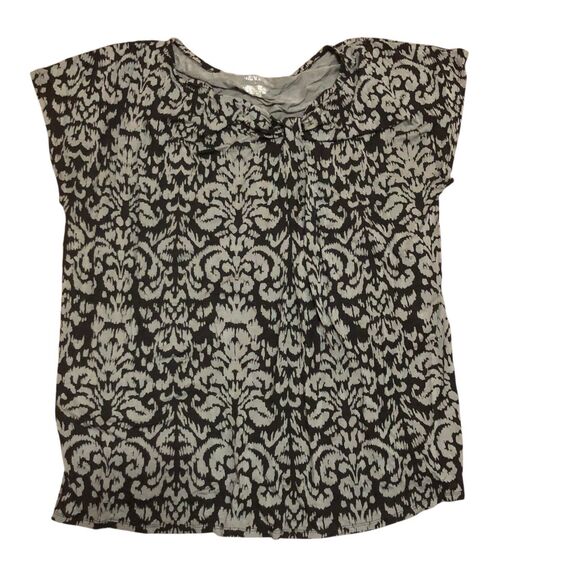 Merona Gray & Black Damask Print Blouse Size 2 (2x) Rayon Stretch Knit Top - Picture 4 of 8